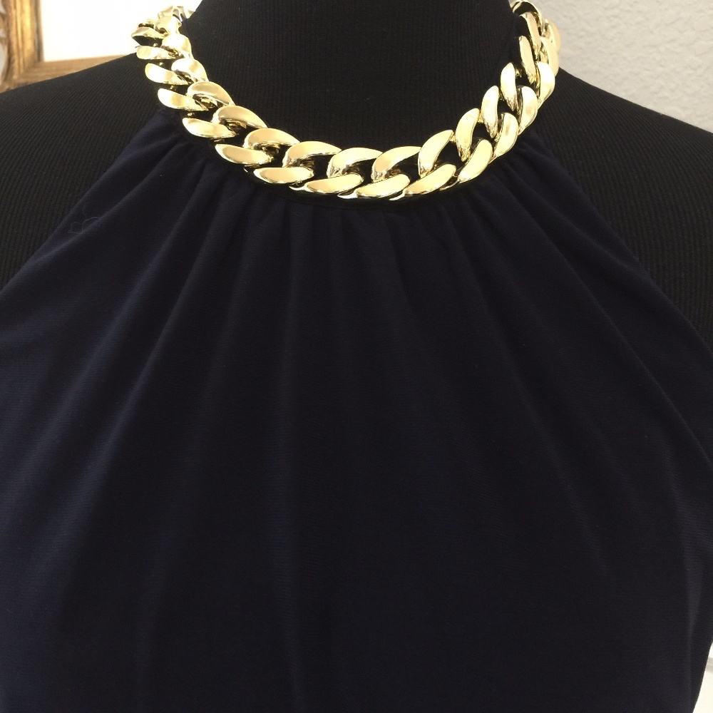 Formal Gold Chain Neck Halter Maxi Dress Sz PM